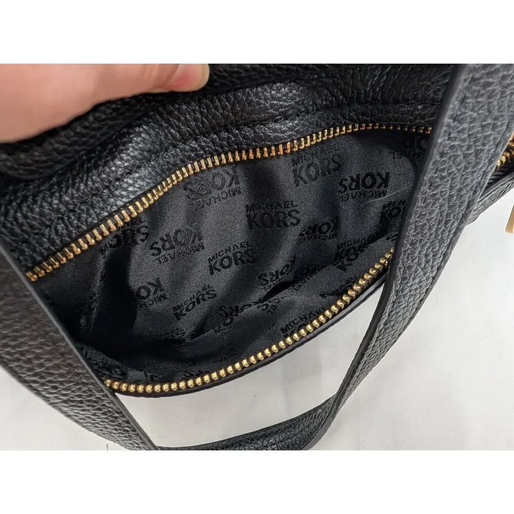 Michael Kors Black Pebbled Leather Satchel Crossbody Shoulder Bag Gold Hardware